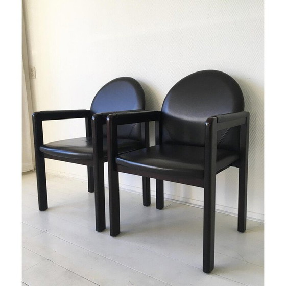 Image 1 of Vintage armchair black leather and wood by Bulo Belgium 1980s