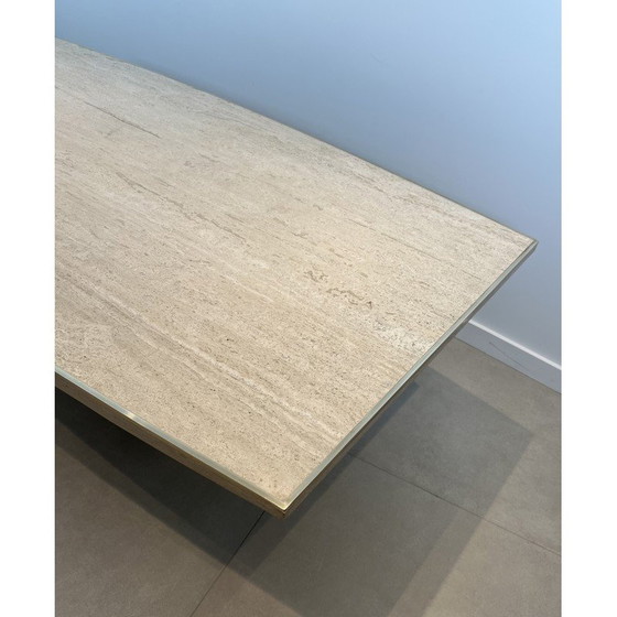Image 1 of Vintage travertine and brass dining room table, Italy 1970