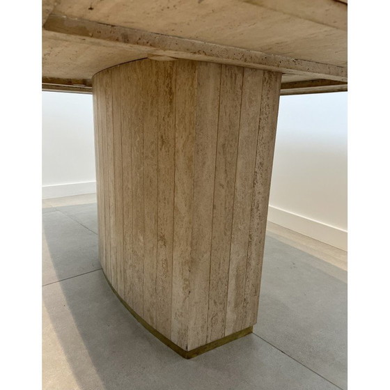 Image 1 of Vintage travertine and brass dining room table, Italy 1970
