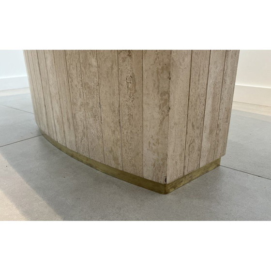 Image 1 of Vintage travertine and brass dining room table, Italy 1970