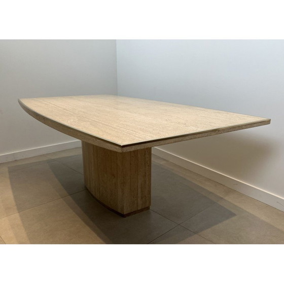 Image 1 of Vintage travertine and brass dining room table, Italy 1970