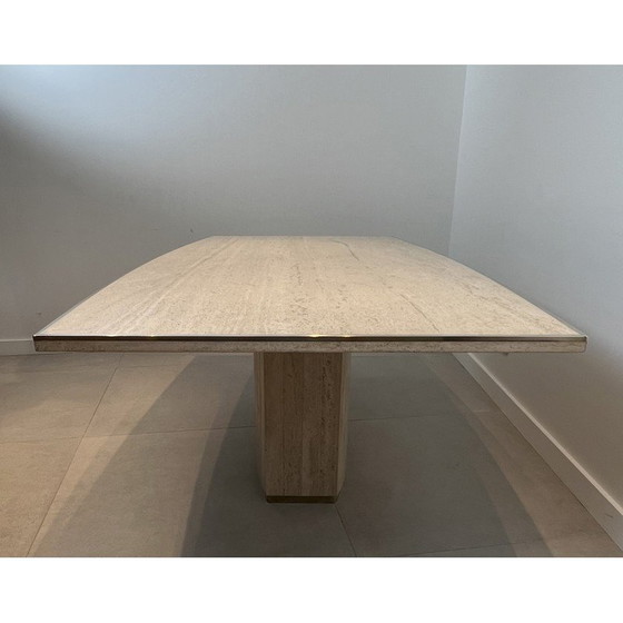 Image 1 of Vintage travertine and brass dining room table, Italy 1970