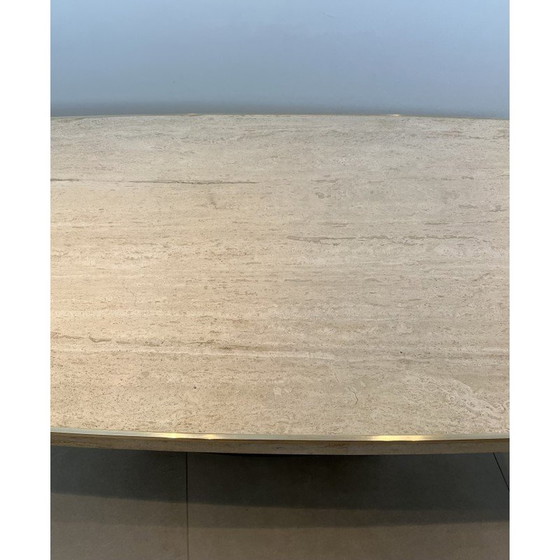 Image 1 of Vintage travertine and brass dining room table, Italy 1970