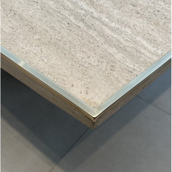 Image 1 of Vintage travertine and brass dining room table, Italy 1970