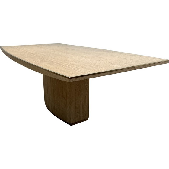 Image 1 of Vintage travertine and brass dining room table, Italy 1970