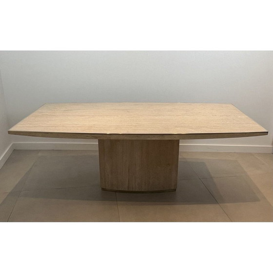 Image 1 of Vintage travertine and brass dining room table, Italy 1970