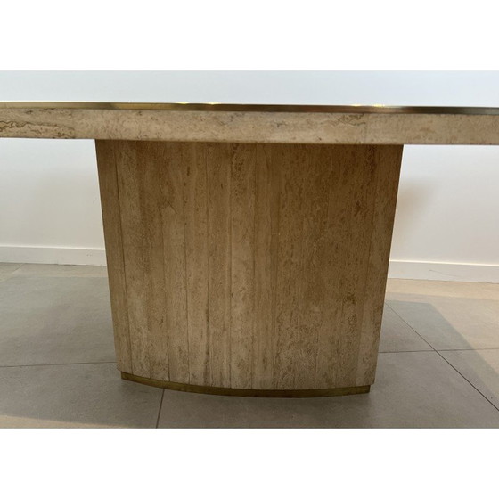 Image 1 of Vintage travertine and brass dining room table, Italy 1970