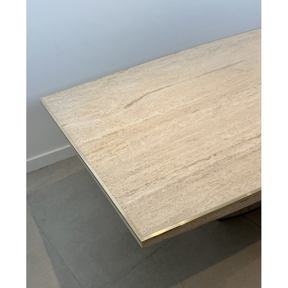 Image 1 of Vintage travertine and brass dining room table, Italy 1970
