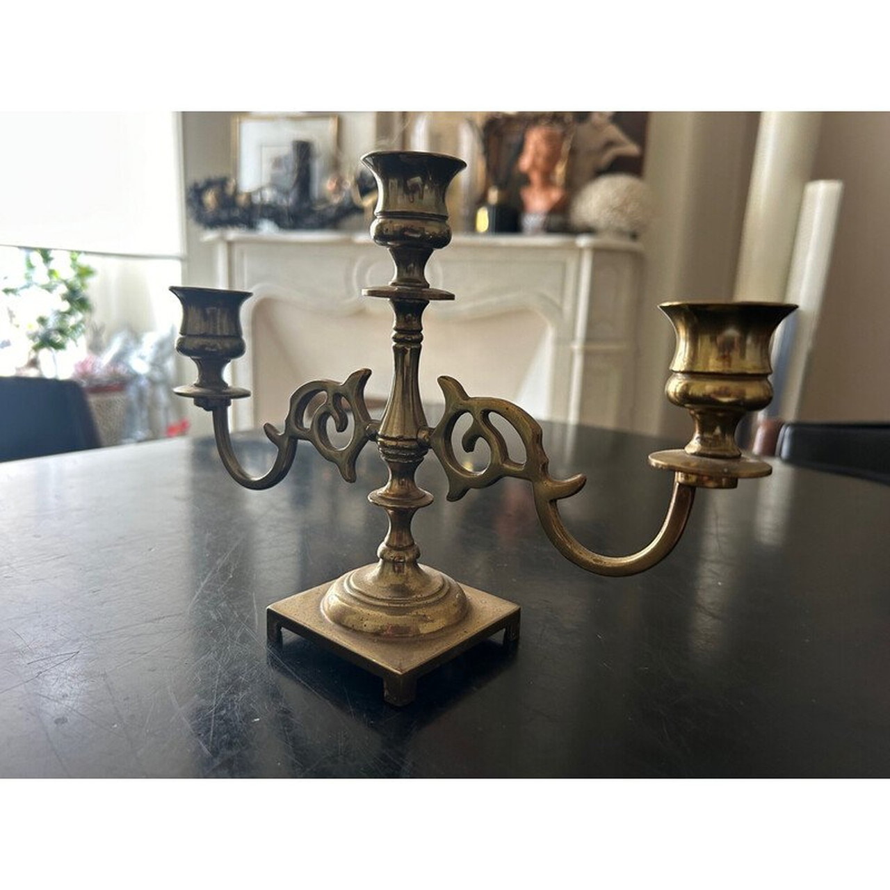 Solid Brass sold 3 Armed Candlestick Holder,1950 Adjustable 12