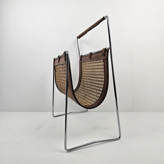 Image 1 of Vintage rattan and metal magazine rack, Italy 1980