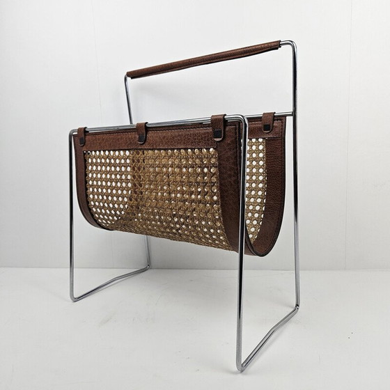 Image 1 of Vintage rattan and metal magazine rack, Italy 1980