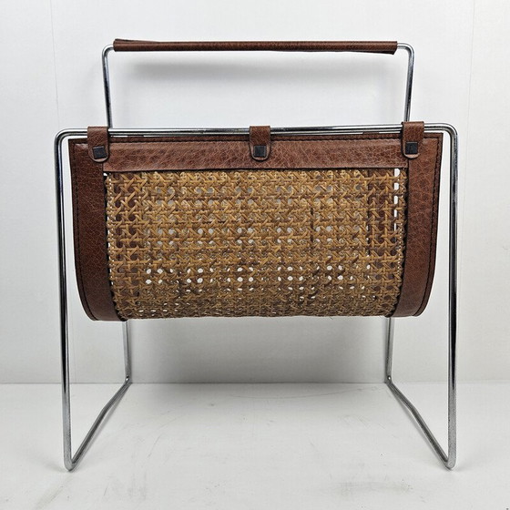 Image 1 of Vintage rattan and metal magazine rack, Italy 1980