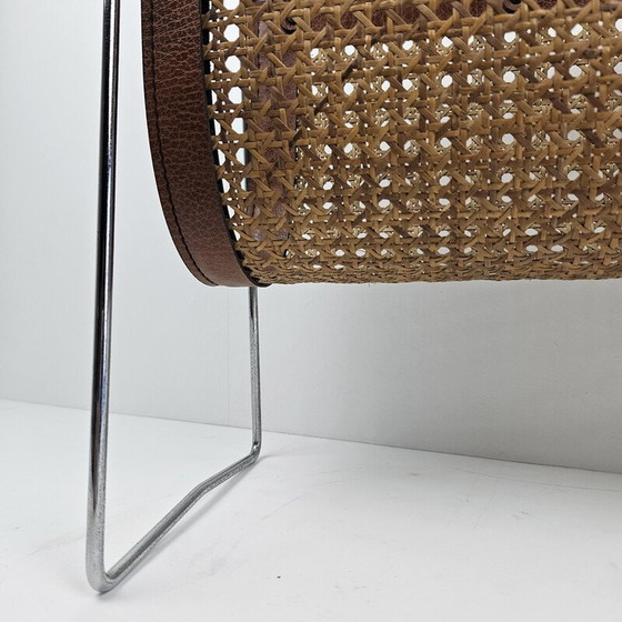Image 1 of Vintage rattan and metal magazine rack, Italy 1980