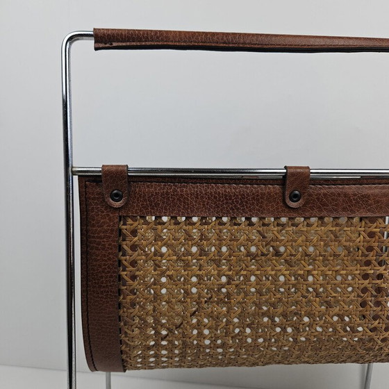 Image 1 of Vintage rattan and metal magazine rack, Italy 1980