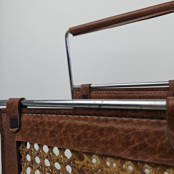 Image 1 of Vintage rattan and metal magazine rack, Italy 1980