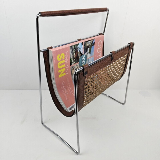 Image 1 of Vintage rattan and metal magazine rack, Italy 1980