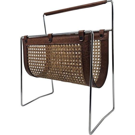 Image 1 of Vintage rattan and metal magazine rack, Italy 1980