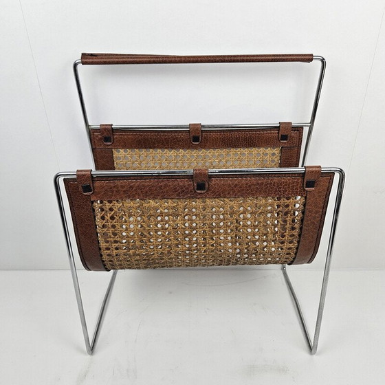 Image 1 of Vintage rattan and metal magazine rack, Italy 1980