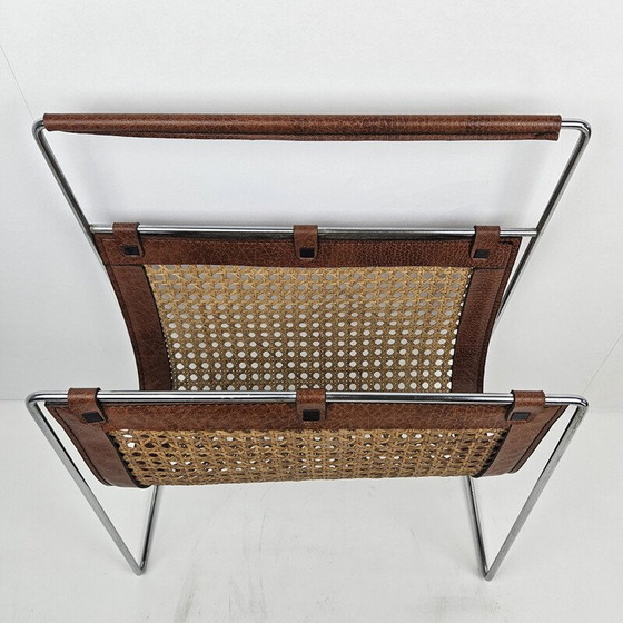 Image 1 of Vintage rattan and metal magazine rack, Italy 1980