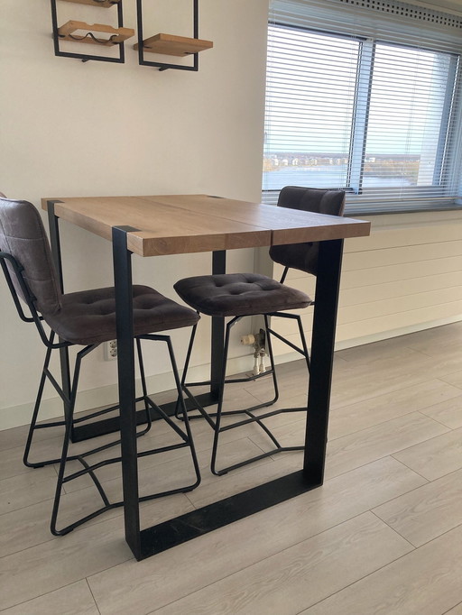 Table Du Sud Table With 2 Microleather Swivel Stools