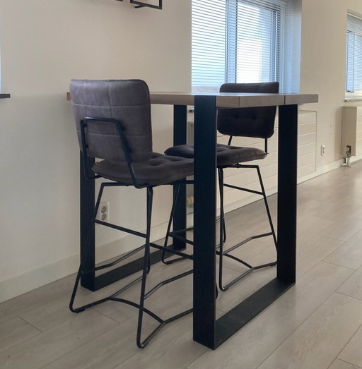 Table Du Sud Table With 2 Microleather Swivel Stools