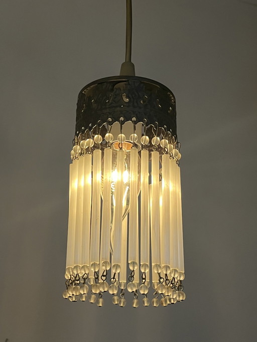Set Of 3 Vintage Opaline Rod Pendant Lamps Crystal