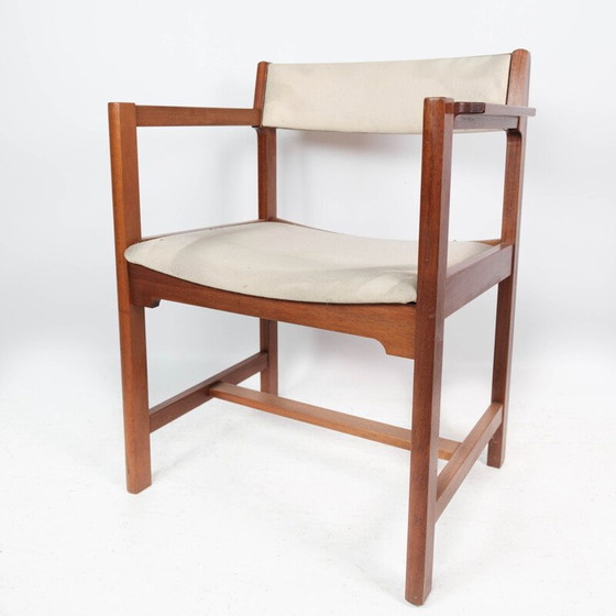 Image 1 of Vintage Danish armchair in mahogany and light fabric by Søborg Furniture, 1960s