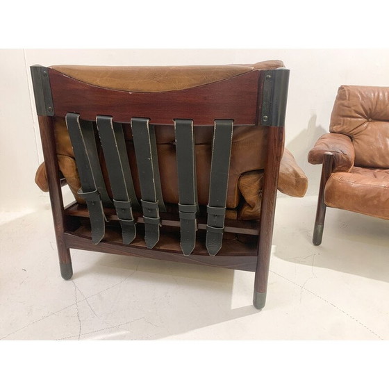 Image 1 of Pair of mid-century cognac leather armchairs by Carlo de Carli , Italy 1960s