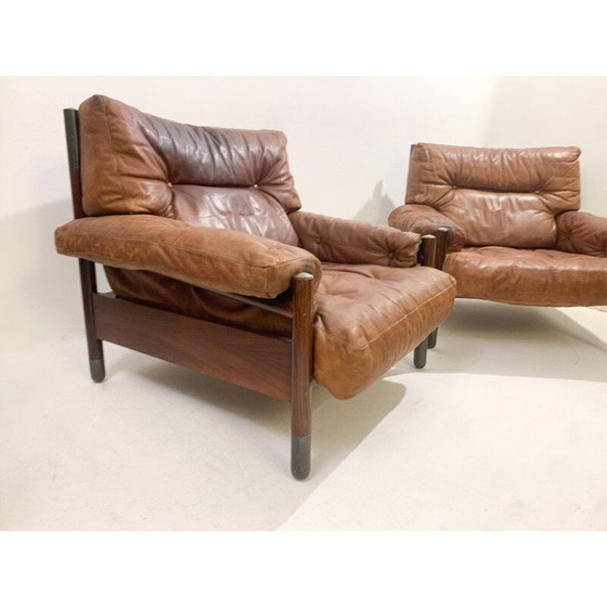 Image 1 of Pair of mid-century cognac leather armchairs by Carlo de Carli , Italy 1960s