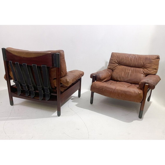 Image 1 of Pair of mid-century cognac leather armchairs by Carlo de Carli , Italy 1960s
