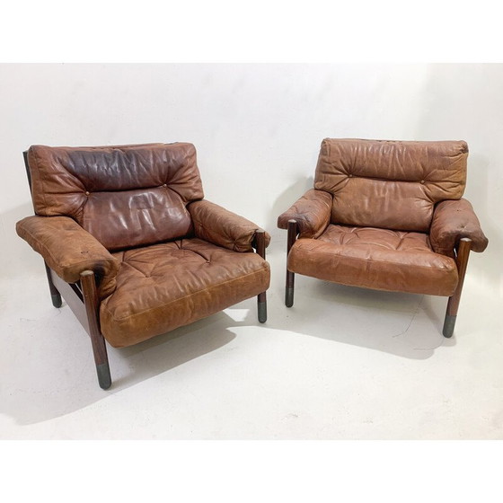 Image 1 of Pair of mid-century cognac leather armchairs by Carlo de Carli , Italy 1960s
