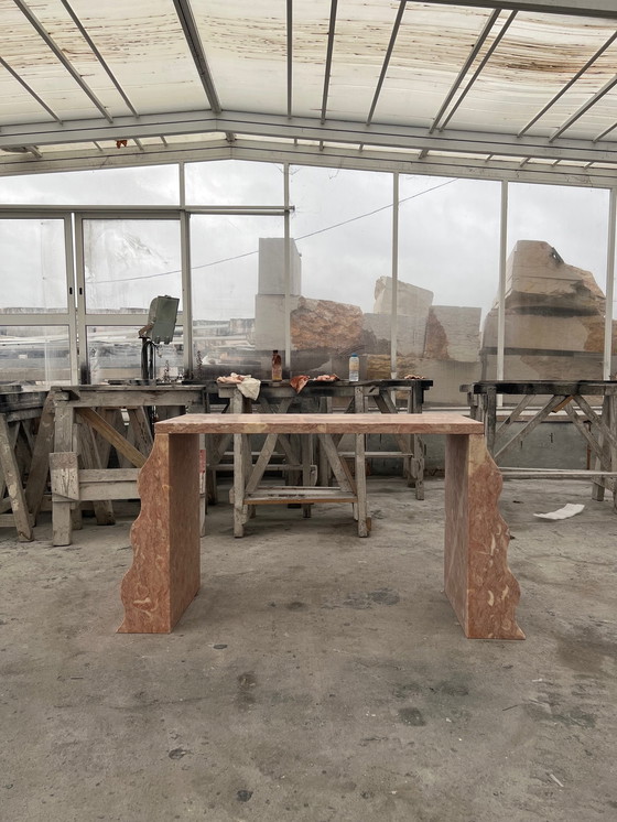 Image 1 of Sculptural travertine style stone desk / console table