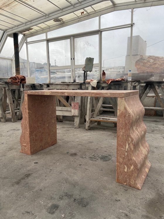 Image 1 of Sculptural travertine style stone desk / console table