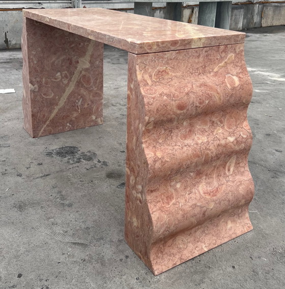 Image 1 of Sculptural travertine style stone desk / console table