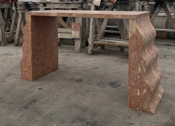 Image 1 of Sculptural travertine style stone desk / console table