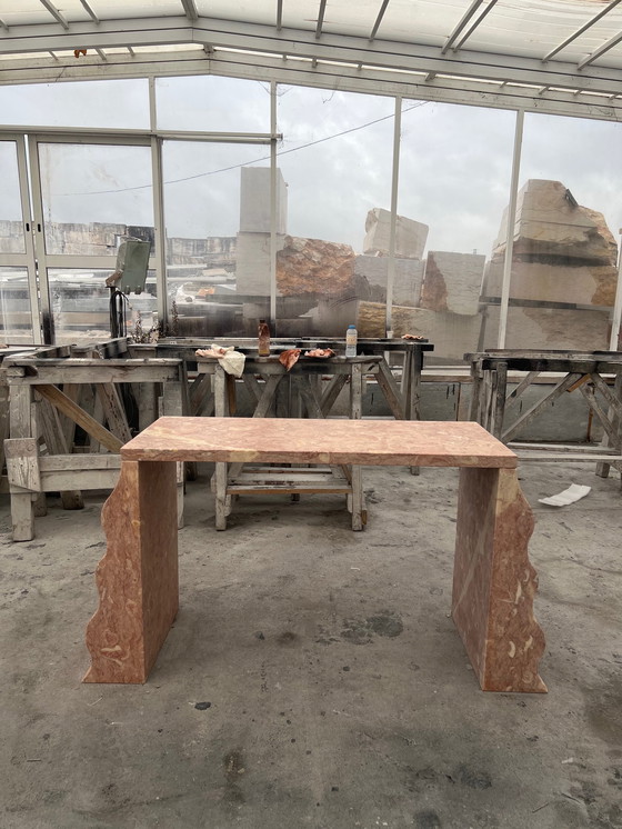 Image 1 of Sculptural travertine style stone desk / console table