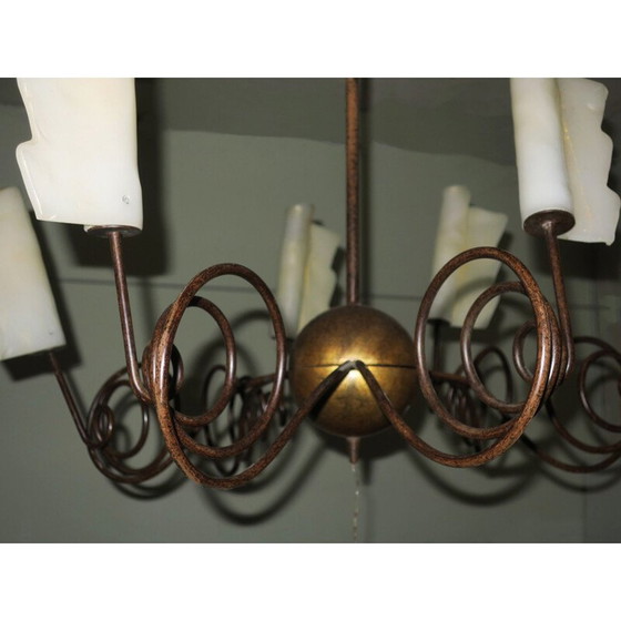 Image 1 of Vintage chandelier in gilded metal and murano glass by Jean-Francois Crochet for Terzani, Italy