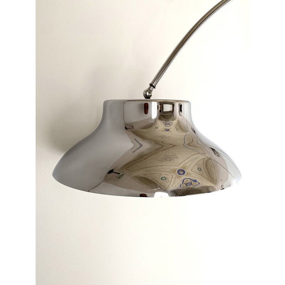 Image 1 of Vintage arc floor lamp in flexuble chrome and Carrara marble, Italy 1960