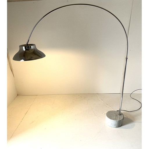 Vintage arc floor lamp in flexuble chrome and Carrara marble, Italy 1960