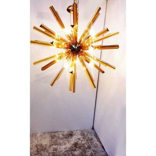 Contemporary Sputnik Amber “Triedro” Murano Glass Chandelier