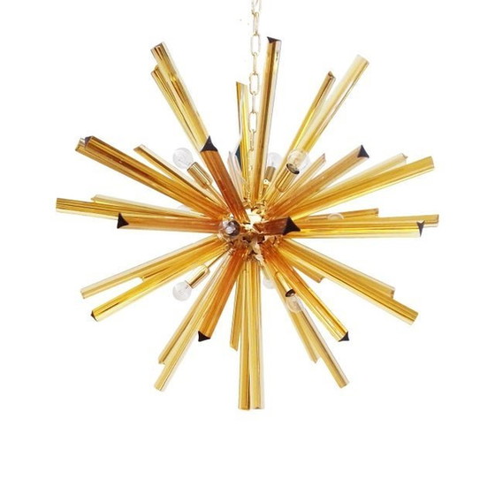 Image 1 of Contemporary Sputnik Amber “Triedro” Murano Glass Chandelier