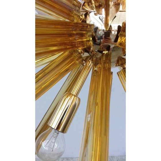 Image 1 of Contemporary Sputnik Amber “Triedro” Murano Glass Chandelier