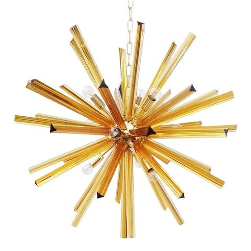 Contemporary Sputnik Amber “Triedro” Murano Glass Chandelier