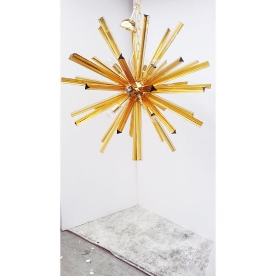 Image 1 of Contemporary Sputnik Amber “Triedro” Murano Glass Chandelier