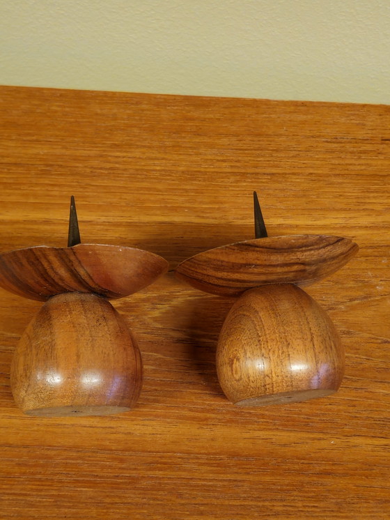 Image 1 of Mid-Century Teak Candlestick Candle Holder Candlesticks Vintage