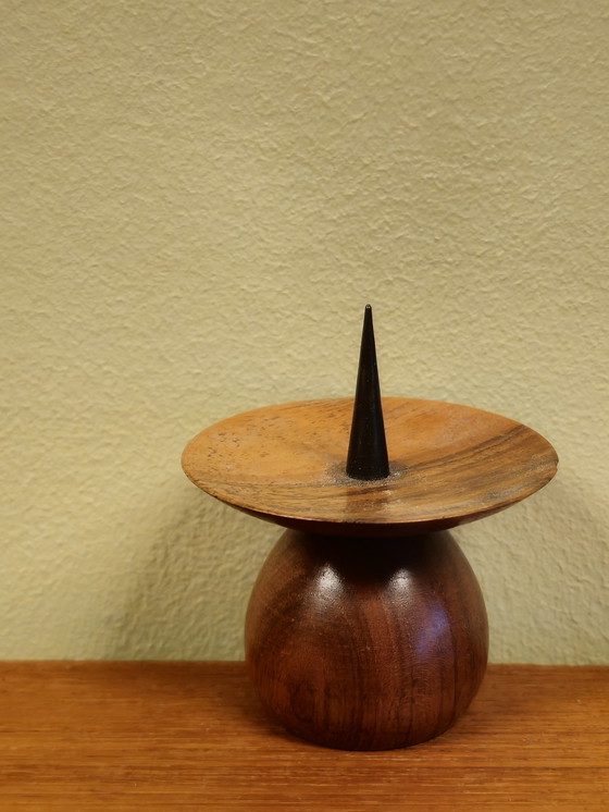 Image 1 of Mid-Century Teak Candlestick Candle Holder Candlesticks Vintage