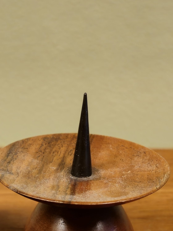 Image 1 of Mid-Century Teak Candlestick Candle Holder Candlesticks Vintage