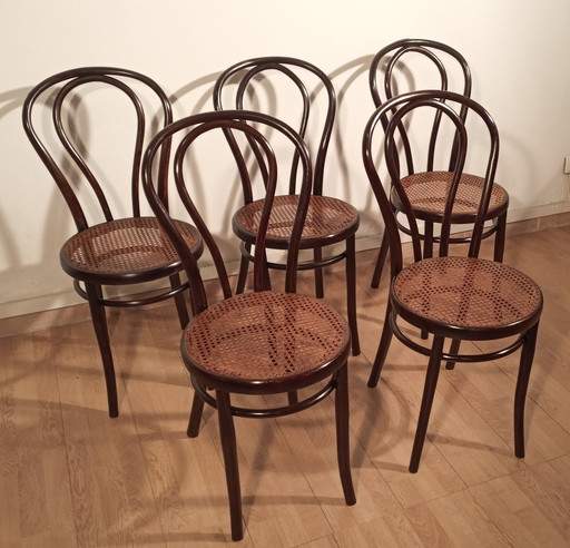 5x Chaises de salle à manger en hêtre courbé