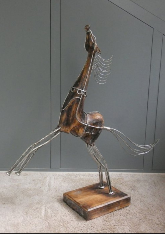 Image 1 of Sculpture rising horse teak