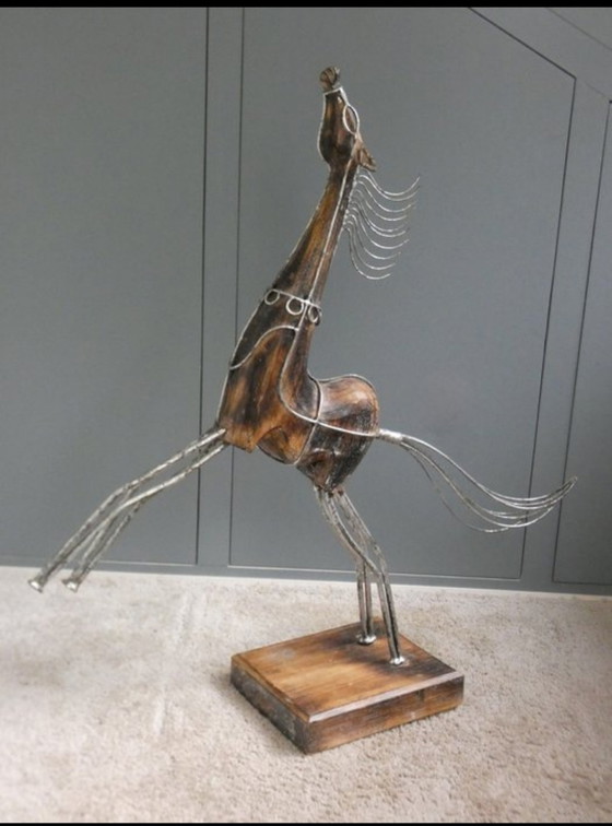 Image 1 of Sculpture rising horse teak